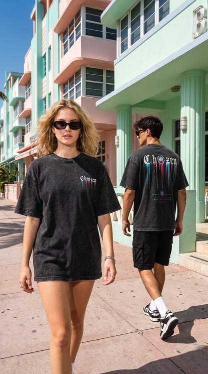 PRE-ORDER ONLY - ChoZen Drip Logo Acid Wash Tee – Black & Mint
