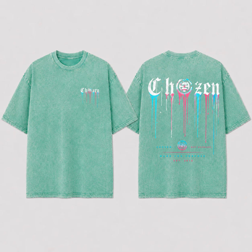 PRE-ORDER ONLY - ChoZen Drip Logo Acid Wash Tee – Black & Mint