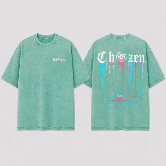 PRE-ORDER ONLY - KIDS ChoZen Drip Logo Acid Wash Tee – Black & Mint