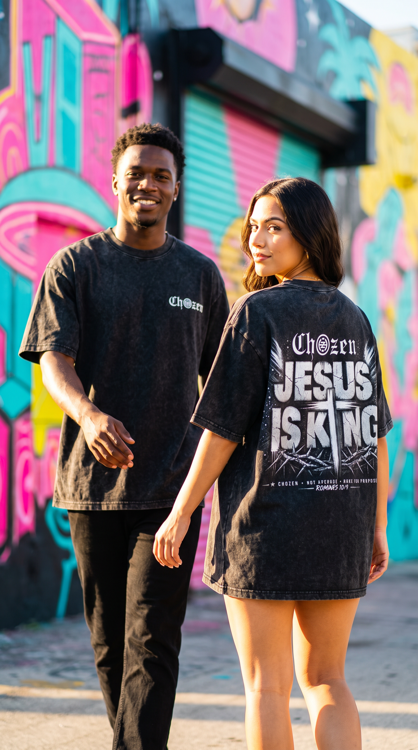 PRE-ORDER ONLY - JESUS IS KING Acid Wash Unisex T-Shirt – Black & Pink