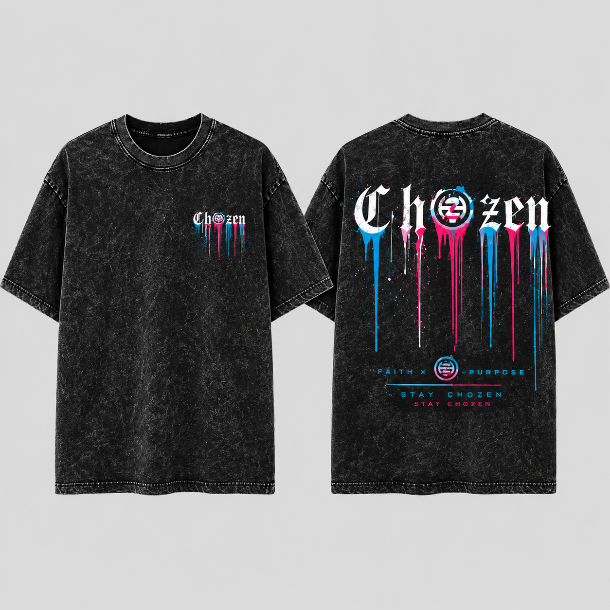 PRE-ORDER ONLY - KIDS ChoZen Drip Logo Acid Wash Tee – Black & Mint