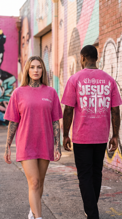 PRE-ORDER ONLY - JESUS IS KING Acid Wash Unisex T-Shirt – Black & Pink