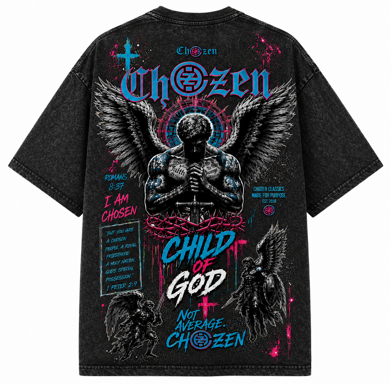PRE-ORDER ONLY - KIDS CHILD OF GOD ANGEL Acid Wash Unisex T-Shirt – Black