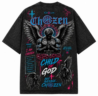PRE-ORDER ONLY - KIDS CHILD OF GOD ANGEL Acid Wash Unisex T-Shirt – Black