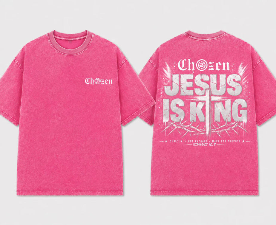 PRE-ORDER ONLY - JESUS IS KING Acid Wash Unisex T-Shirt – Black & Pink