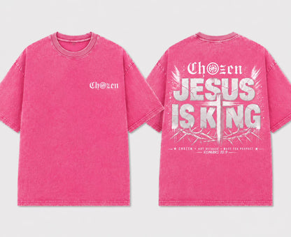 PRE-ORDER ONLY - JESUS IS KING Acid Wash Unisex T-Shirt – Black & Pink