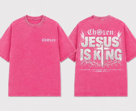 PRE-ORDER ONLY - KIDS JESUS IS KING Acid Wash Unisex T-Shirt – Black & Pink