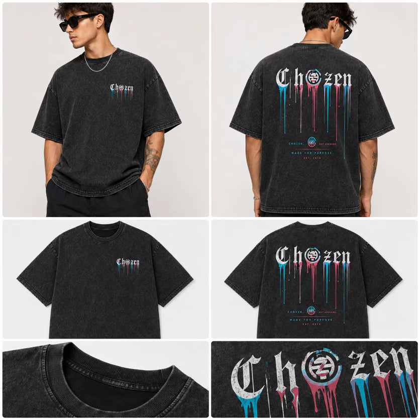 PRE-ORDER ONLY - ChoZen Drip Logo Acid Wash Tee – Black & Mint