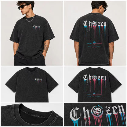 PRE-ORDER ONLY - ChoZen Drip Logo Acid Wash Tee – Black & Mint