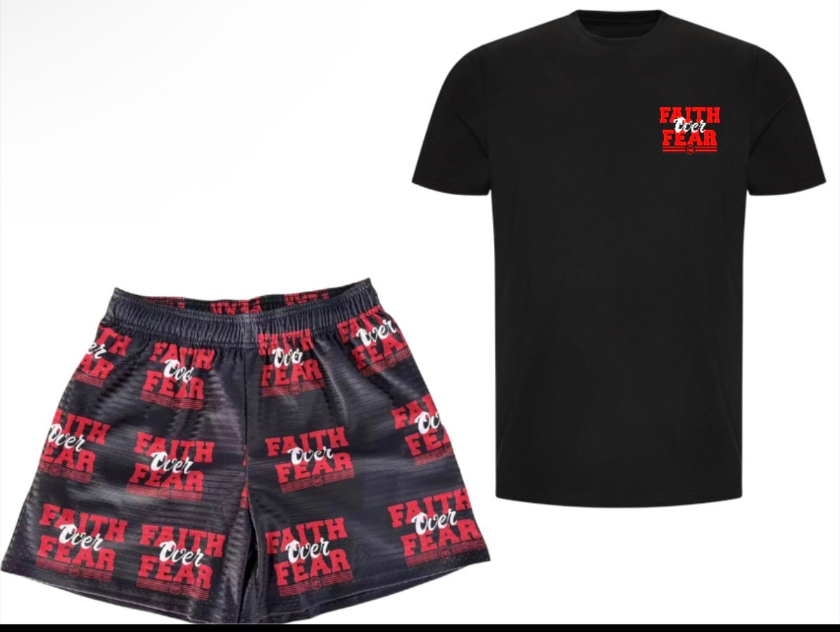 Faith Over Fear Shorts Only - Black/Red