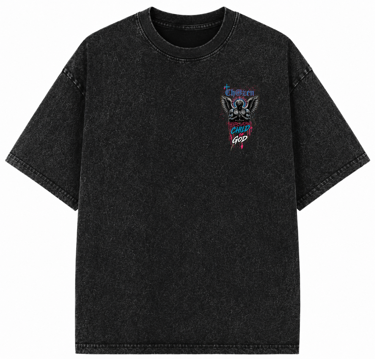 PRE-ORDER ONLY - KIDS CHILD OF GOD ANGEL Acid Wash Unisex T-Shirt – Black