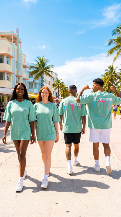 PRE-ORDER ONLY - ChoZen Drip Logo Acid Wash Tee – Black & Mint