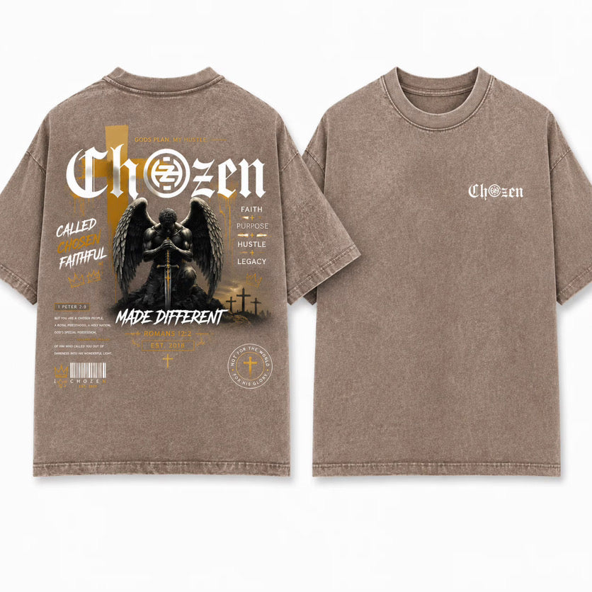 PRE-ORDER ONLY - CHOZEN MADE DIFFERENT Acid Wash Unisex T-Shirt – Black & Tan