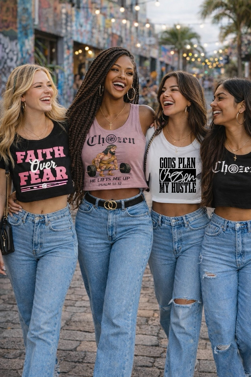 Loose Fit “He Lifts Me Up” Crop Tops