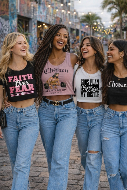 Loose Fit “He Lifts Me Up” Crop Tops