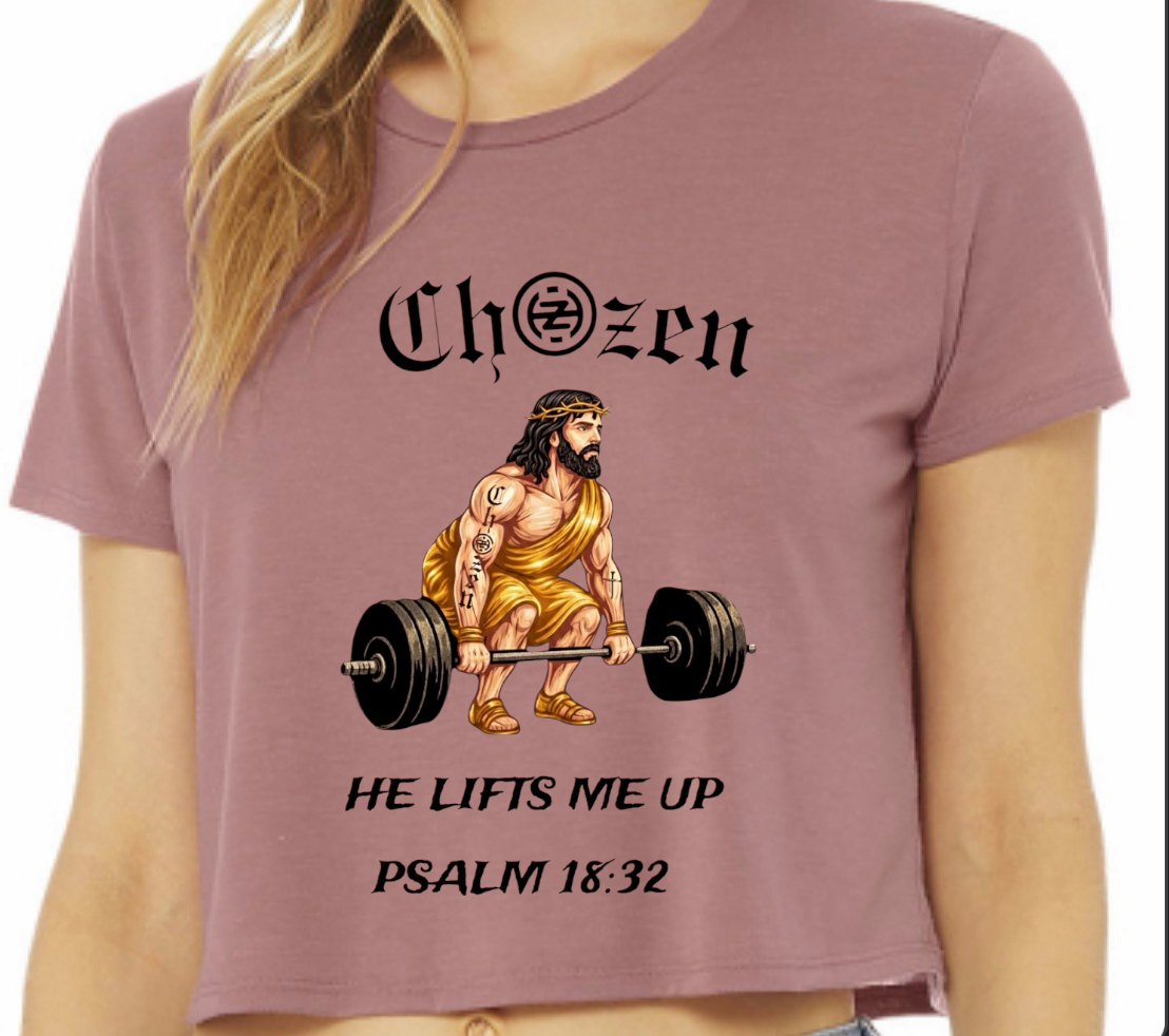 Loose Fit “He Lifts Me Up” Crop Tops