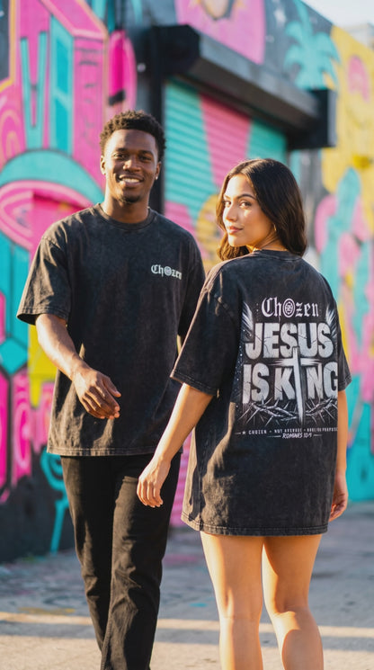 PRE-ORDER ONLY - JESUS IS KING Acid Wash Unisex T-Shirt – Black & Pink